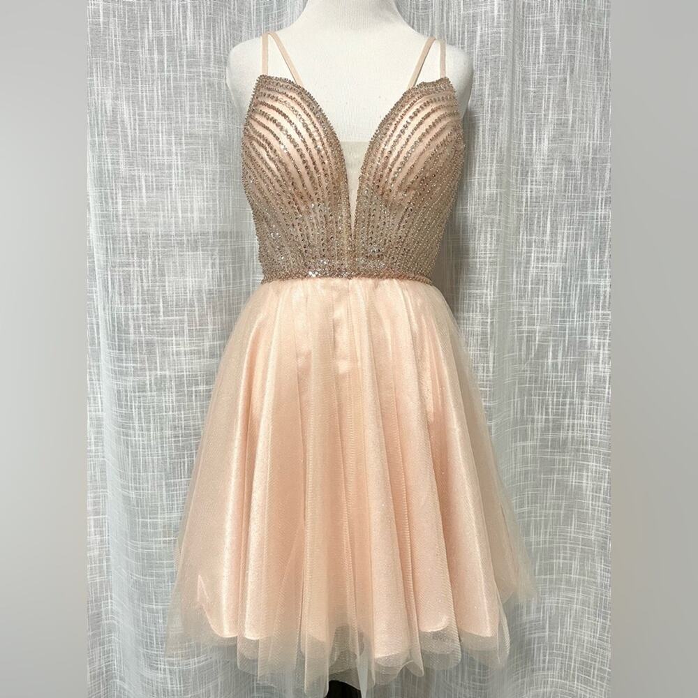 Cinderella Divine Beaded Tulle Formal Dress XS Pink Glitter Princess Prom HOCO